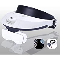 YOCTOSUN - Gafas manos libres con lente de aumento- banda para la cabeza y luz LED. Aumento de 1X a 3-5X con 6 lentes…